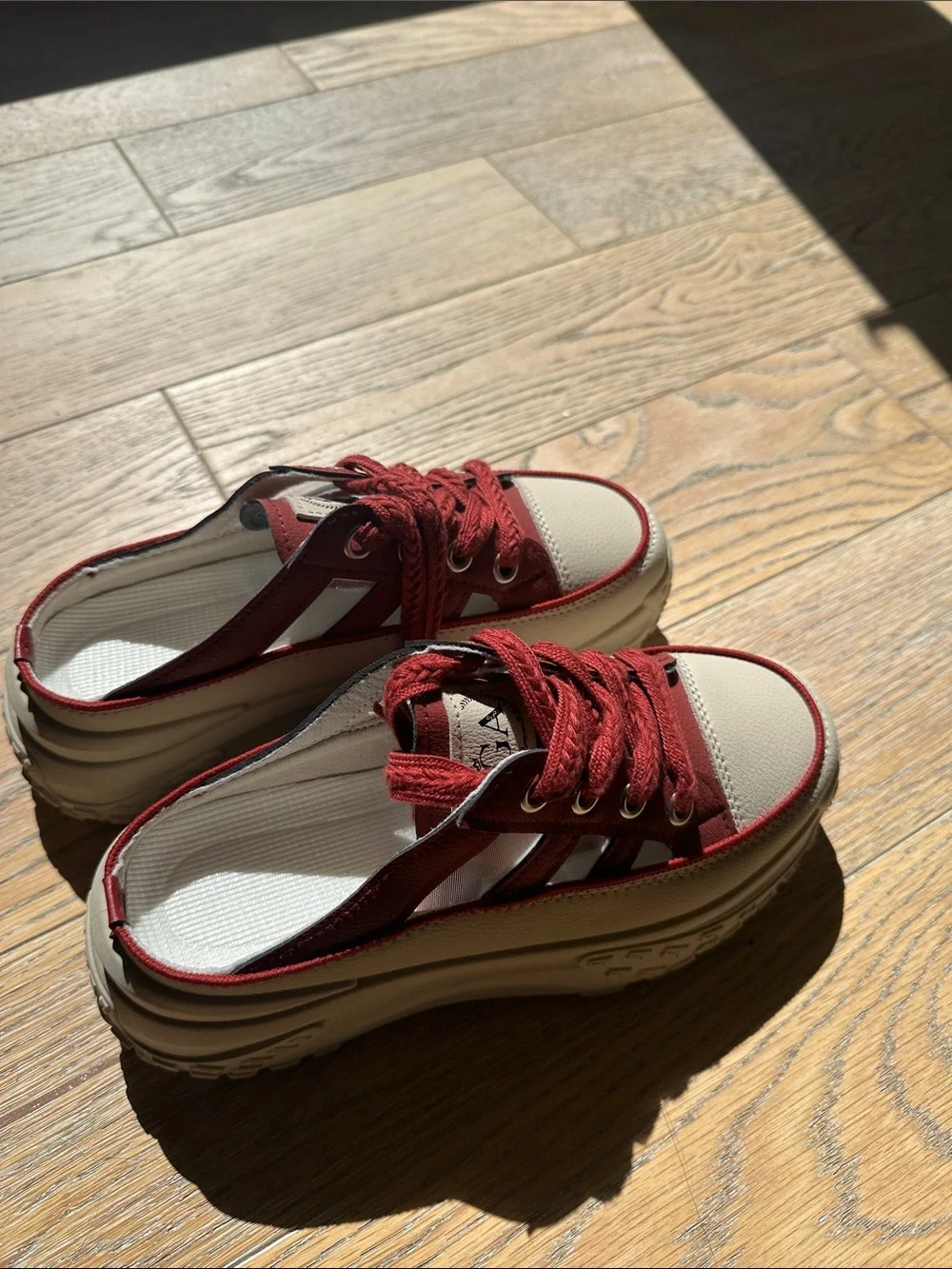 The Game Red and Cream Platform Slip-On Sneakers